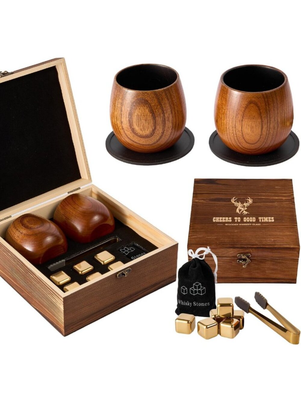Charred Bourbon Tumbler - Unique Wooden Whiskey Glass for Men & Gift Ideas